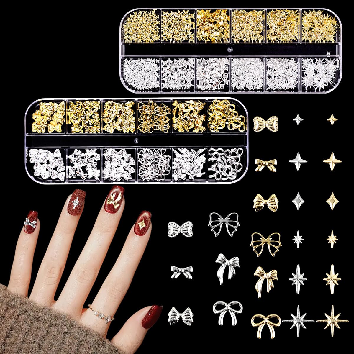 Amazon.co.jp: ネイル スタッズ 2ケース 星 3D 立体 ネイルパーツ